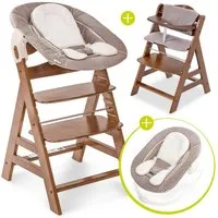 Hauck Hochstuhl Alpha Plus Walnut Newborn Set (Set, 4 St), Holz Babystuhl ab Geburt inkl. Aufsatz für Neugeborene & Sitzauflage