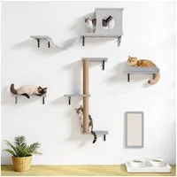 bioby Katzen-Kletterwand 5 teilig Katzenmöbel-Set für 1-3 Katzen, Tragfähigkeit bis 18kg, mit Katzenbrücke, Katzenhaus, Kratzbrett, Kratzbaum Wand,Liegeflächen