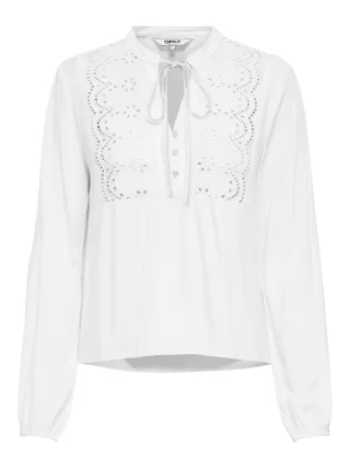 ONLY - ONLLENNYO LS EMBROID V-NECK TOP NOOS WVN Bright White - Gr. - L