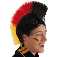 Fries Kostüm-Perücke Irokese Deutschland Fan Perücke Schwarz Rot Gold WM EM Fußball, Deutschlandfarben