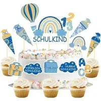 LuxusKollektion Tortenstecker Tortendeko Einschulung Junge Schulanfang Kuchendeko 13 Stück