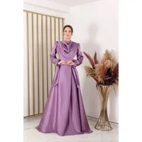 fashionshowcase Abendkleid Damen Maxikleid Satinkleid langarm Modest Fashion