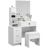 Dripex Schminktisch mit Hocker Kosmetiktisch mit Schubladen B87 x T40 x H144 cm weiß