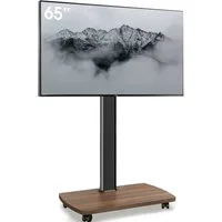 AOKCOS TV-Ständer mit Rollen, höhenverstellbar, ±30° schwenkbar, 32-65 Zoll, (bis 65 Zoll, mit Holz-Bodenplatte, -2° bis +10° neigbar)