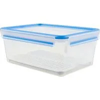 CLIP & CLOSE Frischhaltedose 3,7 Liter transparent/blau, rechteckig, mit Abtropfgitter