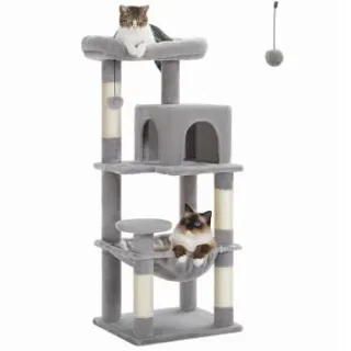 Pawz Road 116 cm Kratzbaum für 2-3 Katzen mit Hängematte hellgrau