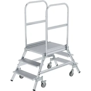 Munk Podesttreppe beidseitig begehbar mit Federrollen Aluminium geriffelt - 050203