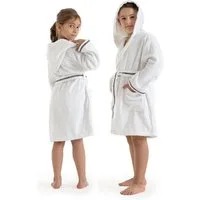 Bruno Banani Kinderbademantel Danny, Ideal für Zuhause, Schwimmbad oder im Urlaub, Langform, Walkfrottee, Kapuze, Gürtel, mit Logostreifen, aus 100% Baumwolle