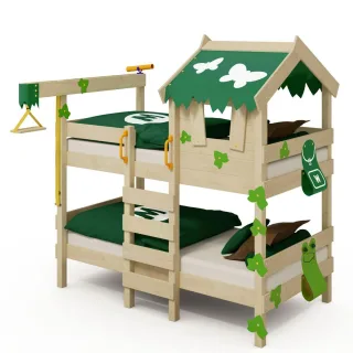 Abenteuer-Etagenbett CrAzY Ivy 90x200 cm - Massivholz Kinderbett mit Dach - Hochbett inkl. Flaschenzug & Teleskop für kreativen Spielspaß - Wickey