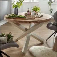 FINEBUY Esstisch SuVa6335_1 Esstisch rund Ø120cm Massivholz Natur Weiß Esszimmertisch (Rund Ø 120 cm x 75 cm Akazie Massivholz Modern), Großer Esszimmertisch, Küchentisch Holztisch
