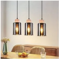 ZMH Pendelleuchte Holz Hängelampe E27 esstisch Vintage Esszimmerlampe aus Glas, LED wechselbar