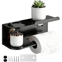 BlingBin Toilettenpapierhalter Schwarzer selbstklebender Klopapierhalter aus Edelstahl ohne Bohren (1 Stück, 1-St., 23 x 9 x 8 cm), praktische Ablage zur Wandmontage im Badezimmer