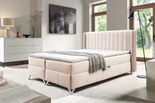 Boxspringbett Schlafzimmerbett DAMIEN 180x200cm Stoff Salvador Creme