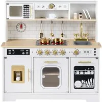 COSTWAY Spielküche MDF, Mit Herd, Spüle, Eismaschine, Mikrowelle, Geschirrspüler