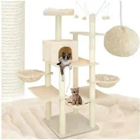 tectake Kratzbaum Katzenbaum Lilou 165 cm Diverse Farben (Beige), Vielseitig mit robusten Sisalstangen und Plüschoberfläche