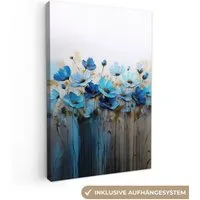 OneMillionCanvasses® Leinwandbild Blumen - Malerei - Blau, Fotodruck (1 St), Leinwand Canvas Wandbild, Wanddekoration 20x30 cm