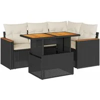 vidaXL Gartenlounge-Set 5tlg. Garten-Sofagarnitur mit Kissen Schwarz Poly Rattan, (1-tlg)