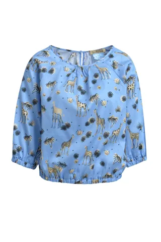 Smith&Soul - Cropped Raglan Blouse Elastic Hem true blue print - Gr. - XL