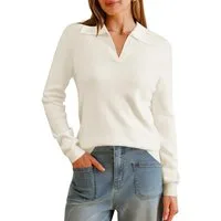 Arach&Cloz Poloshirt Damen Poloshirts Langarmshir Strickpullover Longpullover V-Shirt aus Wollmischung Herbstpullover Business CasualOutfits