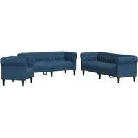 vidaXL Sofa 3-tlg. Sofagarnitur Blau Stoff