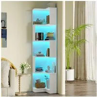 TavilaEcon Eckregal L-förmiges Bücherregal mit LED-Farbwechsel-Lichtleiste, App-Steuerung, Fünfschichtiger Stauraum, Weiß