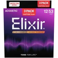 Elixir Saiten, 16565 Nanoweb Acoustic Bronze 12-53 - 3 Pack - Westerngitarrensaiten