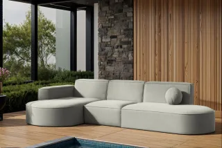 Garten Ecksofa SUNDAY in wetterfester Stoff ART-N Hellgrau Ottomane Links