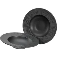 CreaTable Pastateller Vesuvio Black, Pasta Gourmetteller Set 2-tlg, (2 St), Teller Set, Seidenmatte Spezialglasur, Ausdruckstarkes Relief