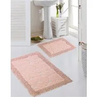 TeppichHome24 Teppich Badematten Set 2 Teilig Blätter Design Rosa Rutschfest & Waschbar, rechteckig, Höhe: 7.5 mm