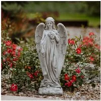 gartendekoparadies.de Gartenfigur Engel mit Flügeln, Grabengel, Steinfigur, H. 57 cm, 13 kg, Frostsicher