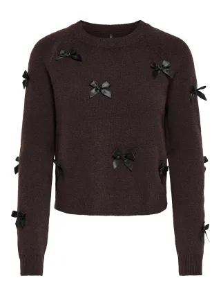 ONLY - ONLNOELLE LS BOW PULLOVER KNT Chocolate Torte - Gr. - S
