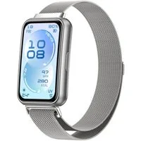 Wigento Smartwatch-Armband Edelstahl für Huawei Band 11 / 11 Pro / 10 Milan Magnet Band Silber, Milanese Edelstahlarmband mit Magnetverschluss