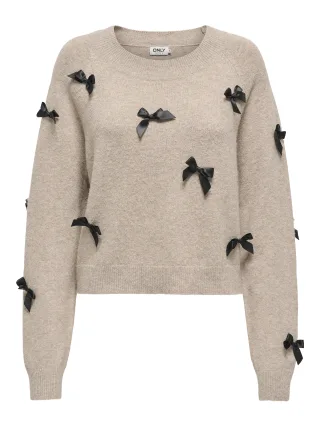 ONLY - ONLNOELLE LS BOW PULLOVER KNT Beige - Gr. - S