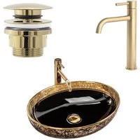 wohnwerk.idee Aufsatzwaschbecken Waschbecken Schwarz Weiß Türkis Gold Orientalisch Margot