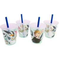 Disney Frozen Becher Kinder Becher Set 4 teilig 285 ml Becher mit Trinkhalm, 4-tlg.