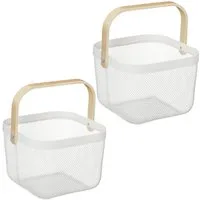 relaxdays Aufbewahrungskorb Drahtkorb mit Henkel im 2er Set (Set, 2 St., 2er Set), weiß