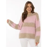 Zwillingsherz Strickpullover "Streifen" kuschelig mit Rundhalsausschnitt, Blockstreifen und Wollanteil