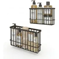 Refined Living Badregal 2 tlg Küchenschrank Organizer, Ablageregal, Gewürzregal Selbstklebend, mit Haken, Küchen- und Duschregal-Set Duschkorb Badregal Duschablage 2-tlg., Küchenregal Wandmontierte für Badezimmer/Kühlschrank (schwarz)