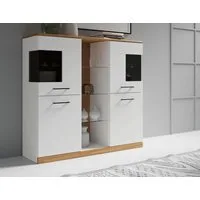 OTTO home Highboard Ribe,120cm breit,112cm hoch,Oberplatte massiv,12 Fächer, Oberplatte Massivholz,schwarze Metall Griffe,2 Türen mit Glaseinsatz