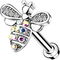 Taffstyle Piercing-Set Ohr Tragus Knorpel Labret Piercing Stecker Kristall Biene Silber 6mm (Conch Orbital Snug Ohrring Piercing), Ohrpiercing Cartilage Knorpel Ohr Tragus Helix Rook Lobe Daith