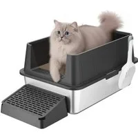 Lifewit Katzenhaus Katzenklo Edelstahl groß mit Schaufel und Pedal für große Katzen.