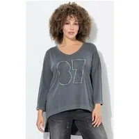 Ulla Popken Longshirt Shirt Oversized V-Ausschnitt 3/4-Arm hinten länger