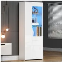 Merax Glasvitrine hochglanz Vitrine mit LED (70*35*180cm, 1-St., Hochschrank Standregal Schrank) Standvitrine Highboard mit Glasfächern, Schublade & Push-to-Open Türen