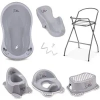 Babykajo Babybadewanne, (Teile, 7-tlg), Baby Badewanne mit Gestell + Badesitz + Töpfchen + Hocker + WC Trainer