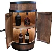 Allzweckkiste Holzfass mit Türen Wenge Hausbar LED Weinregal Flaschenständer 80 cm (Set)