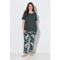 Ulla Popken Pyjama Pyjama Ginkgomuster Rundhals Halbarm