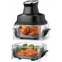 oyajia Heißluftfritteuse 1800W airfryer mit 360° Sichtfenster & 4 Programme, Ohne Öl,Dual-Kapazitätsdesign mit 4 L + 4 L,Abnehmbares Design, 1800 W, 3D-Heißluft-Umwälzung, spülmaschinengeeignet