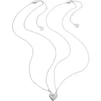 Hey Happiness Edelstahlketten-Set Schmetterling & geteiltes Herz – 2-teilige Partnerkette mit Zirkonia, wasserfeste Freundschaftskette, Damen Halskette