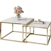 Lookway Couchtisch YOSHI 2in1 mit Goldenem Chromgestell (2er-Set), Breite: 70 cm und 60 cm