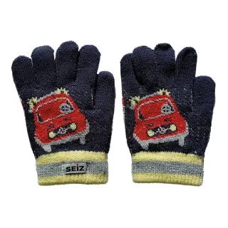 Kinderstrickhandschuhe | SEIZ | ZAUBERHANDSCHUHE | braun, blau | für ca. 3-6 Jahre | Motiv Feuerwehrauto | entfalten sich in Wasser | tolles Geschenk